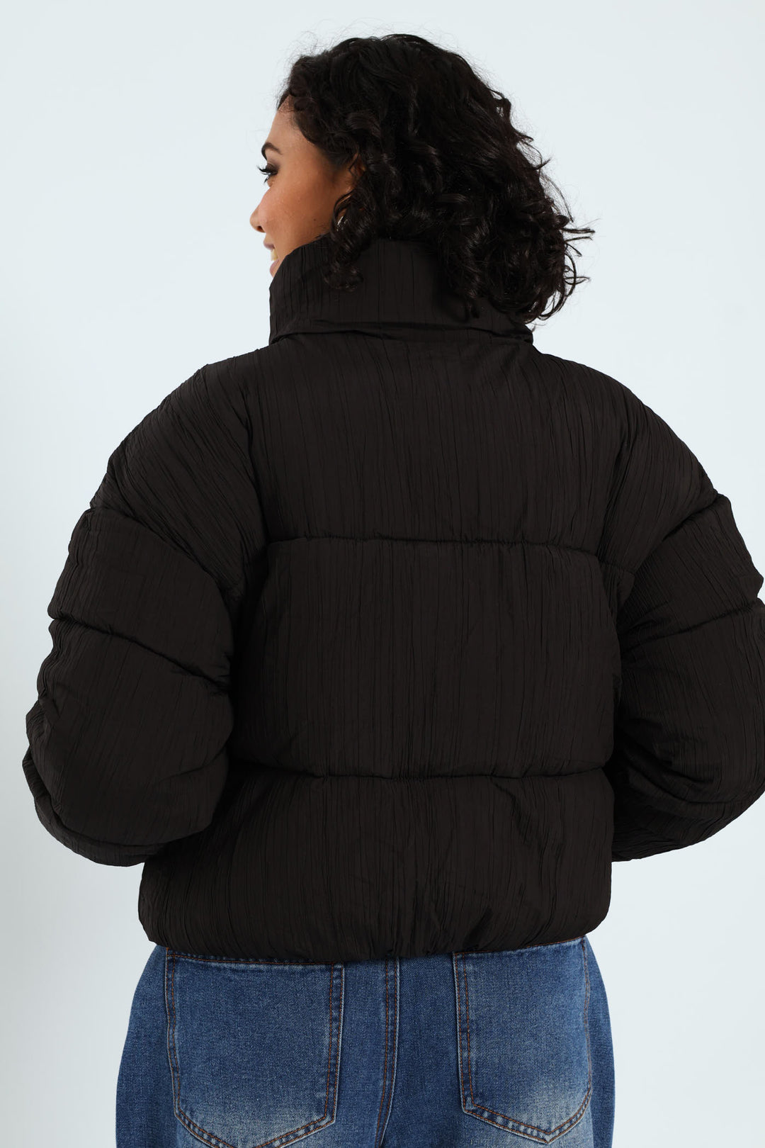 Crinkle Puffer Jacket - Black