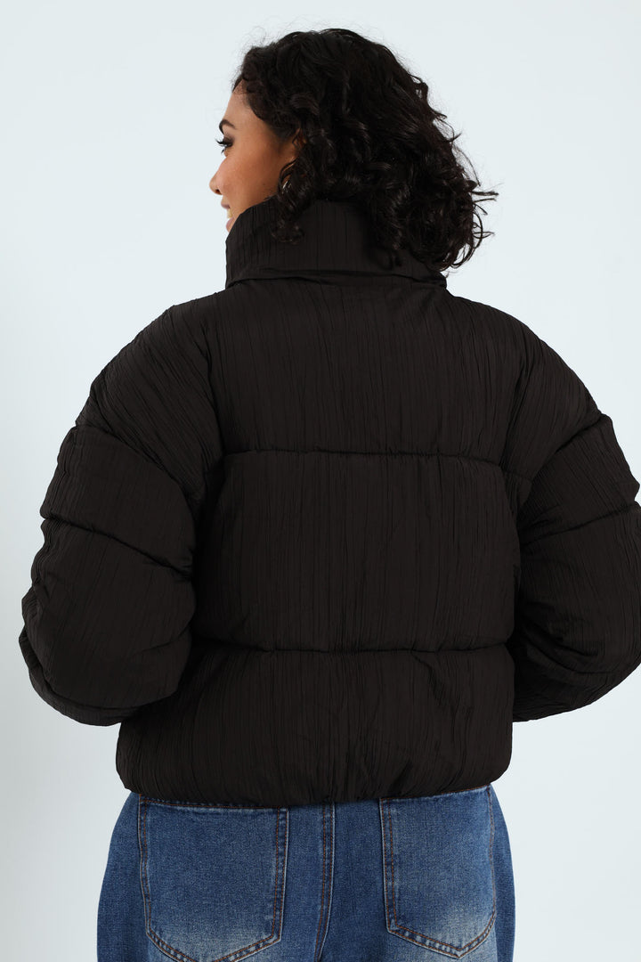 Crinkle Puffer Jacket - Black