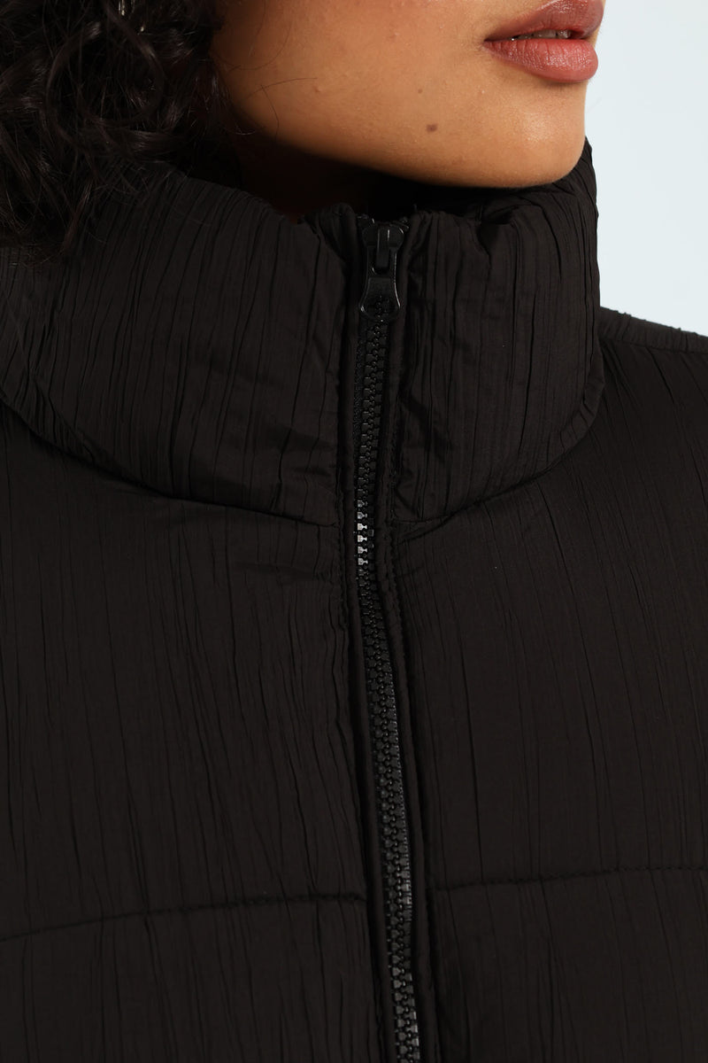 Crinkle Puffer Jacket - Black