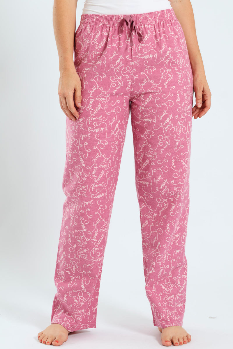Straight Leg Flannel Scribbles Pants - Pink