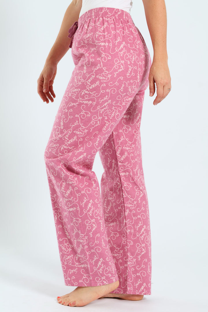 Straight Leg Flannel Scribbles Pants - Pink