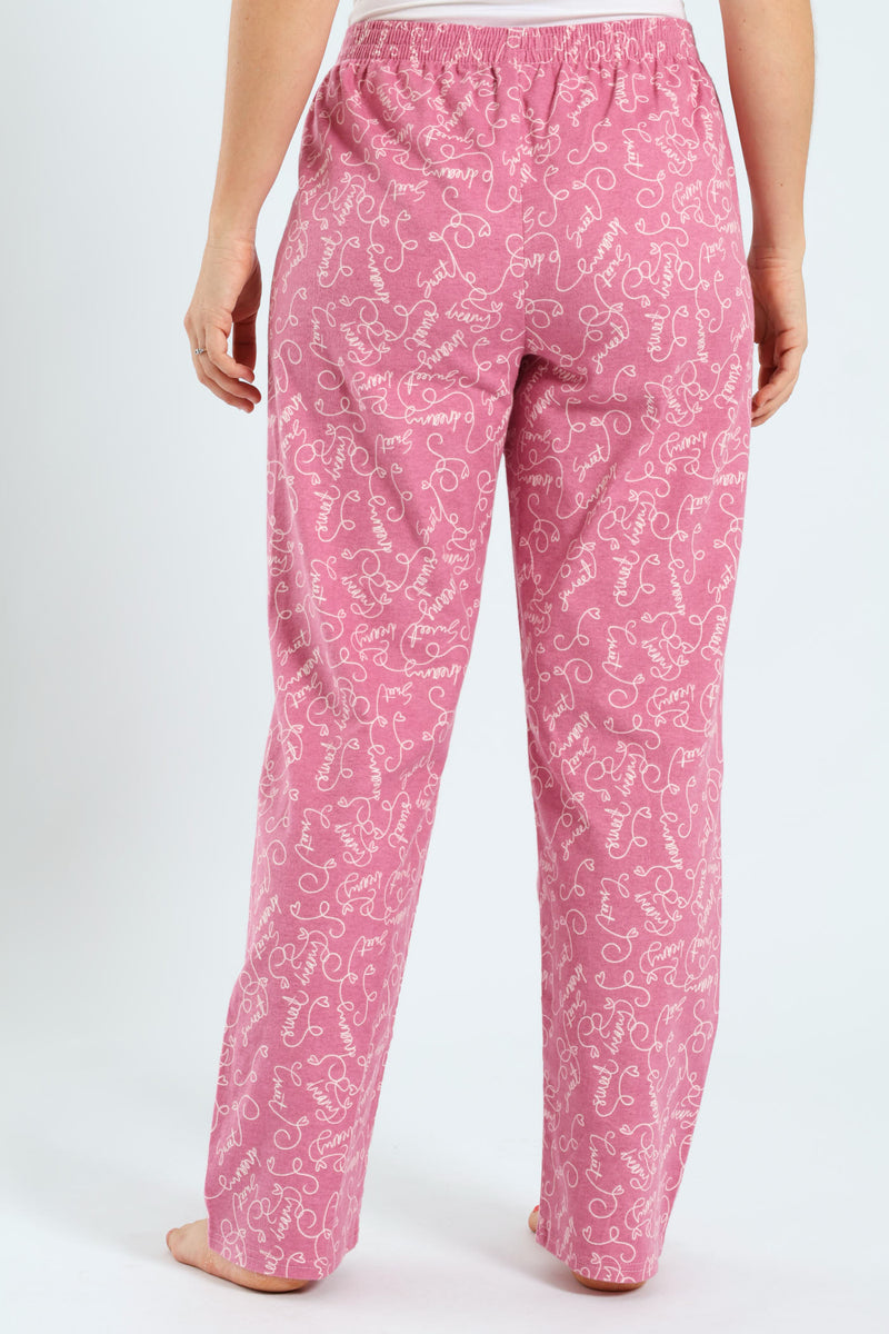 Straight Leg Flannel Scribbles Pants - Pink