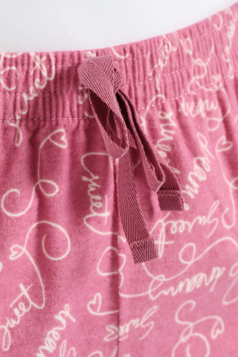 Straight Leg Flannel Scribbles Pants - Pink
