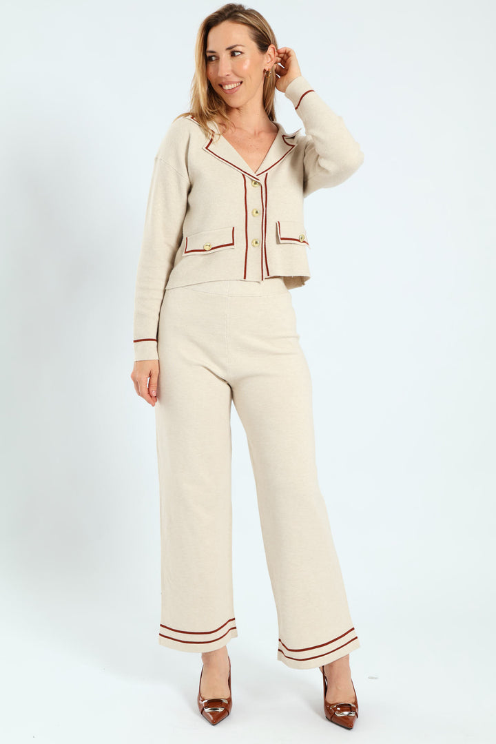 Wide Leg Knitwear Pants - Cream