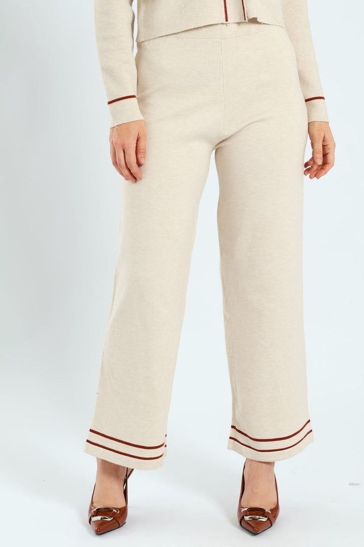 Wide Leg Knitwear Pants - Cream