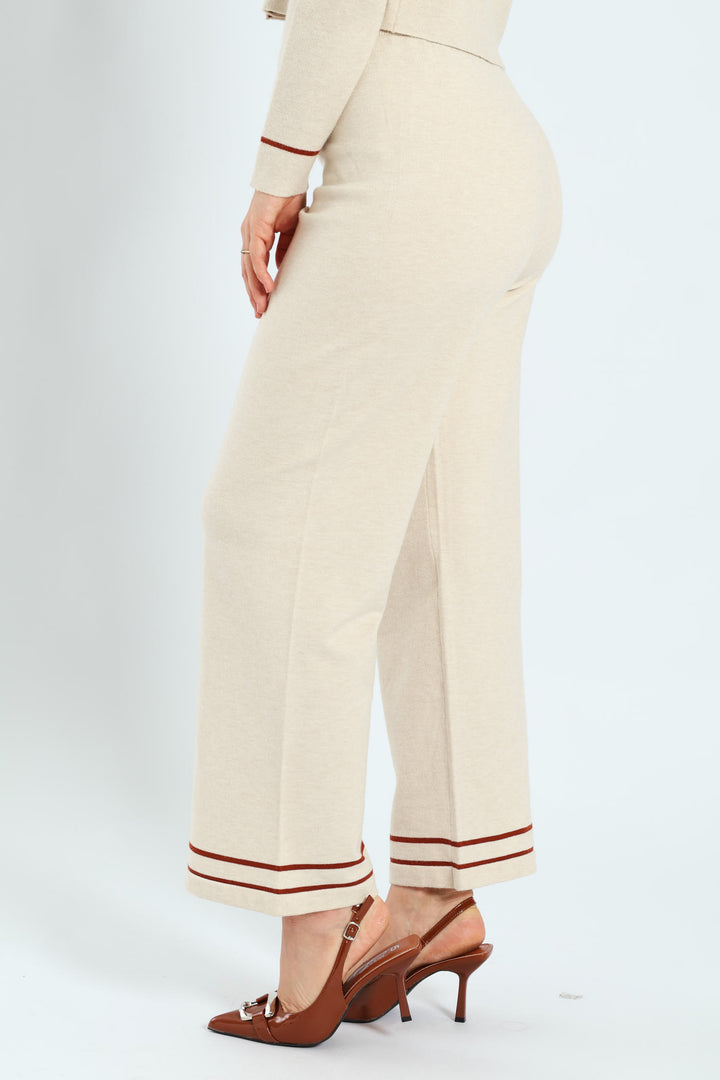 Wide Leg Knitwear Pants - Cream