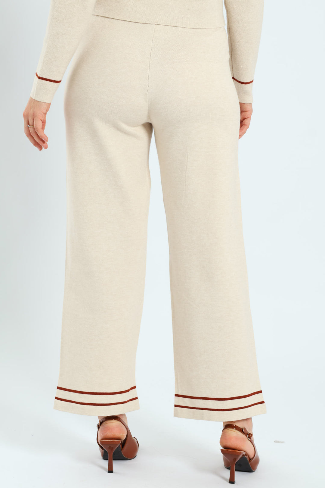 Wide Leg Knitwear Pants - Cream