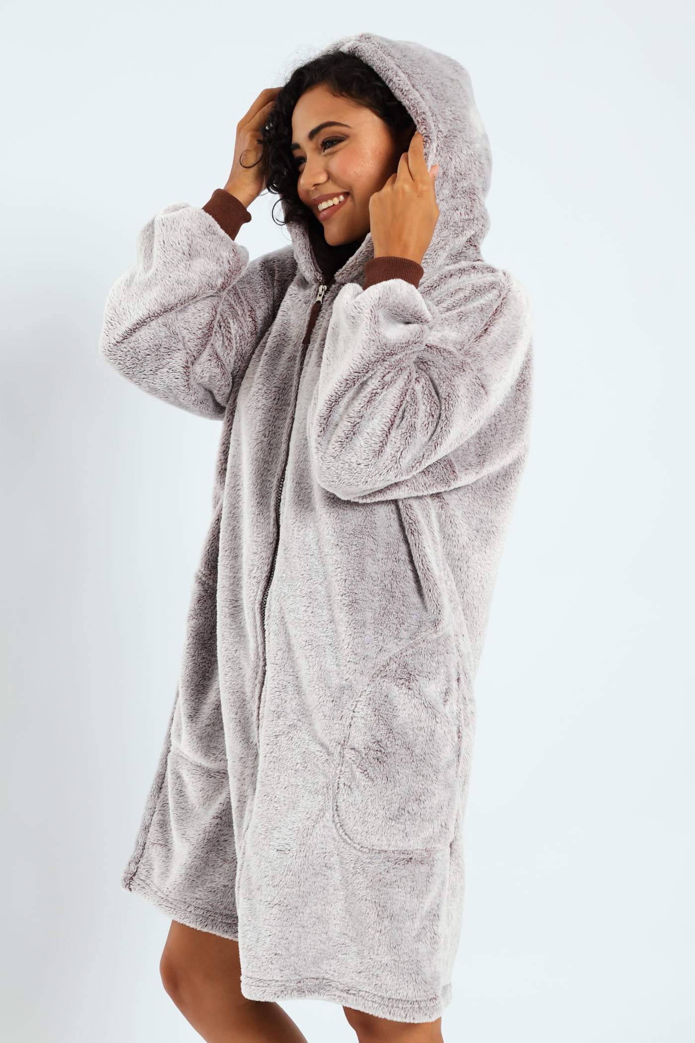 Ladies Zip-Through Oversize Snuggie - Brown – Edgars