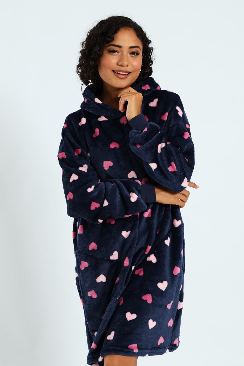 Oversize Hearts Snuggie - Navy