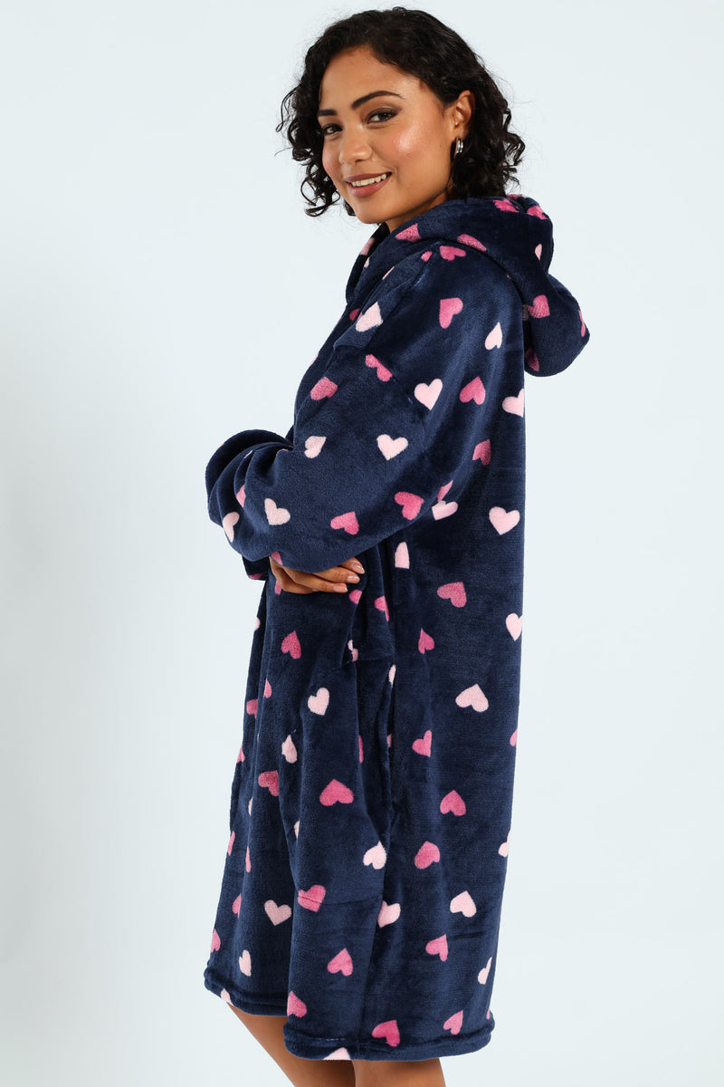 Oversize Hearts Snuggie - Navy