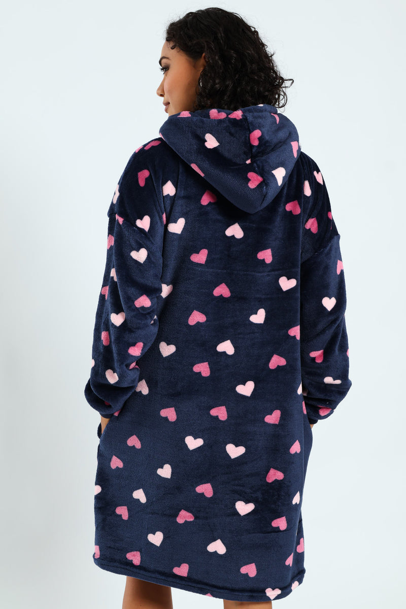Oversize Hearts Snuggie - Navy