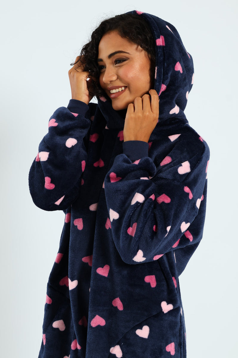 Oversize Hearts Snuggie - Navy