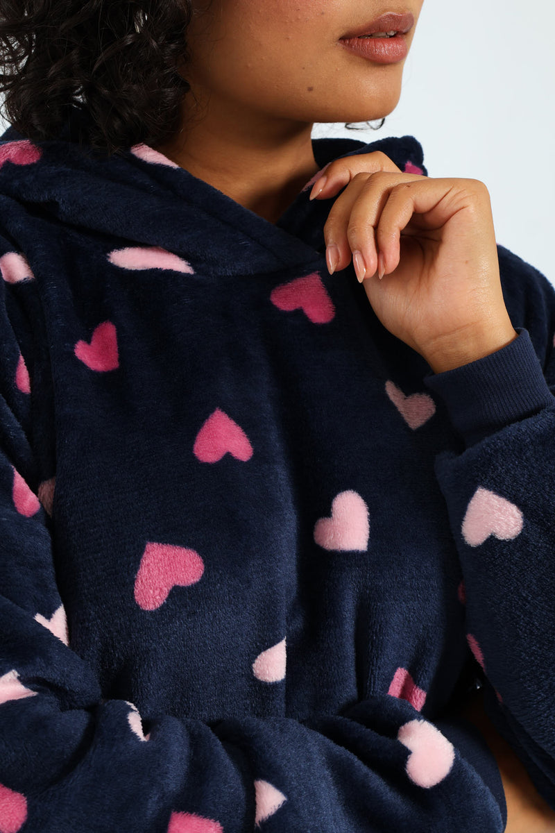 Oversize Hearts Snuggie - Navy