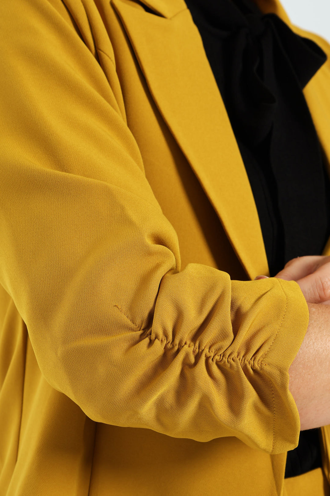 Notch Collar Gauged Sleeve Blazer - Mustard