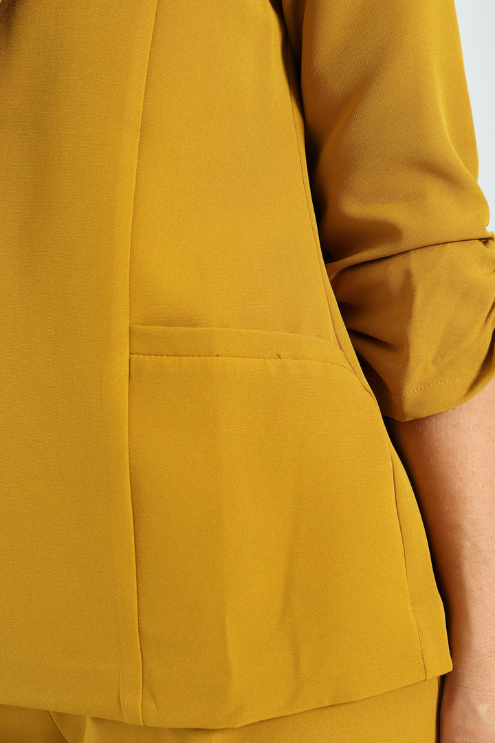 Notch Collar Gauged Sleeve Blazer - Mustard