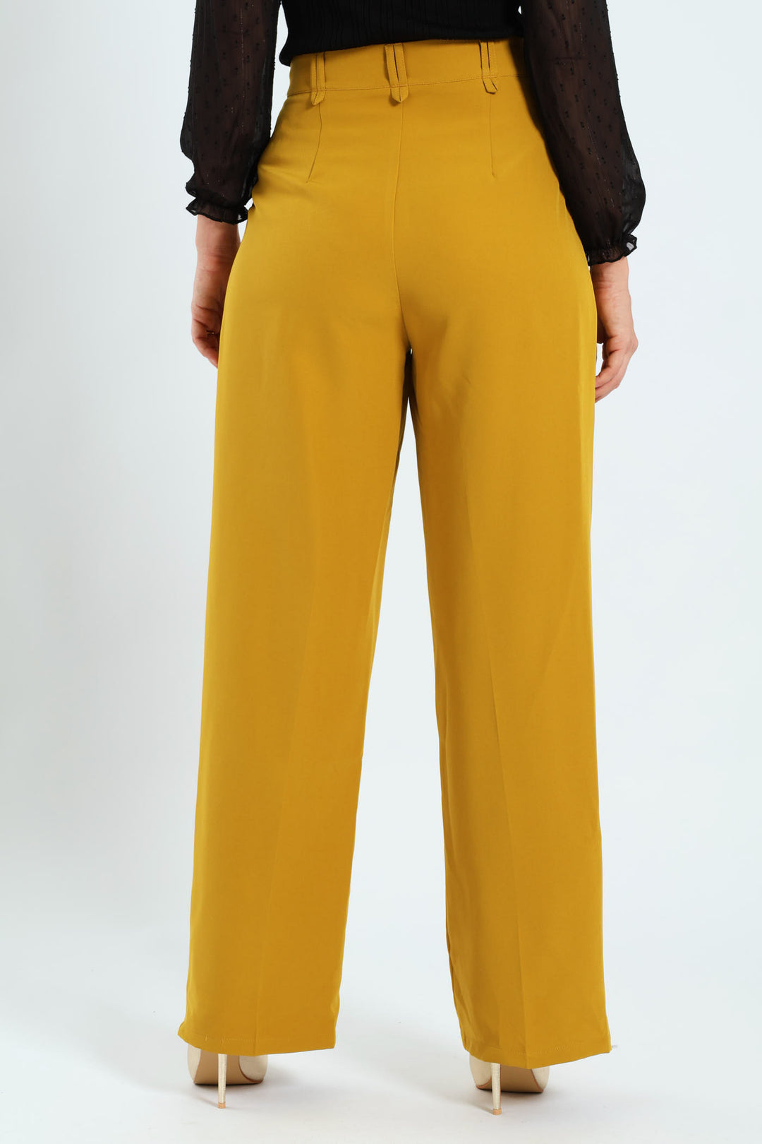 Pleated Belt Loop Wide Leg Pants - Mustard