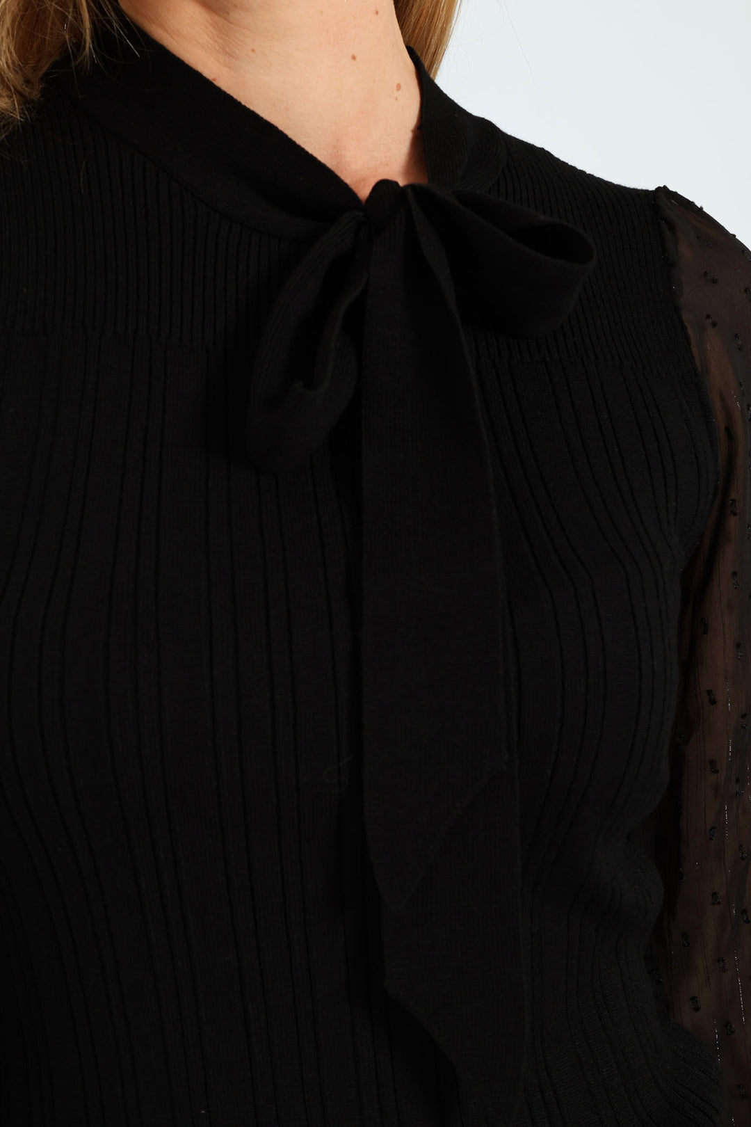 Kitty Bow Knitwear Combo Pullover - Black