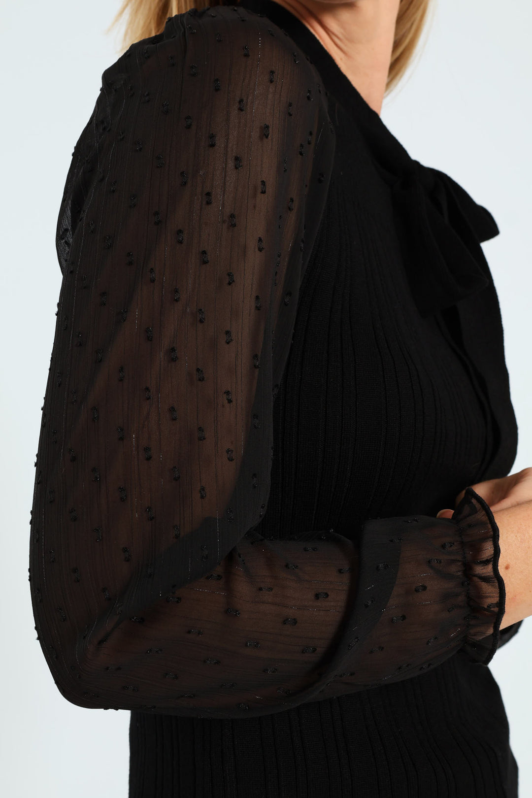 Kitty Bow Knitwear Combo Pullover - Black