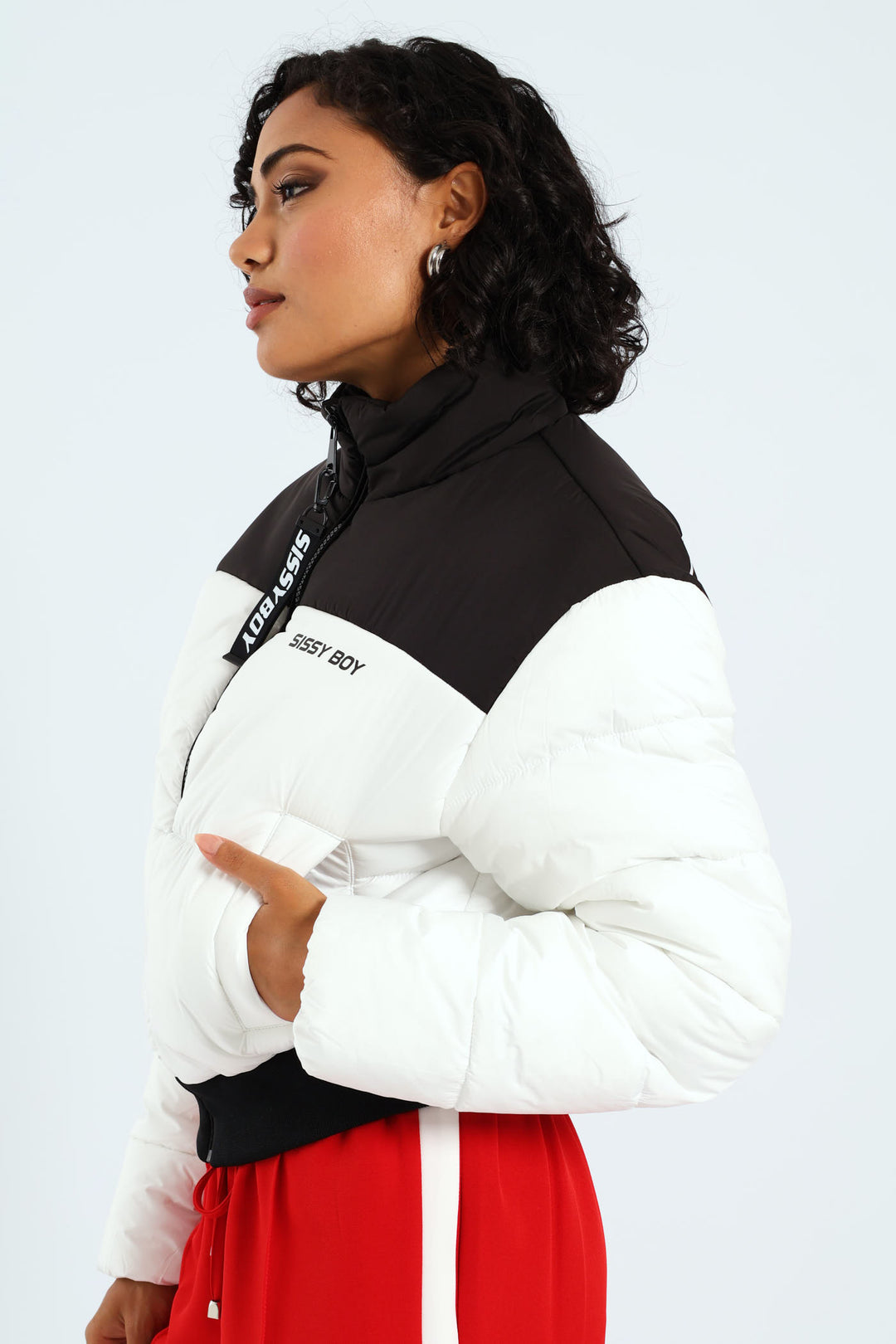 On My Way Puffer Jacket With Contrast Panels & Branding - Black/White