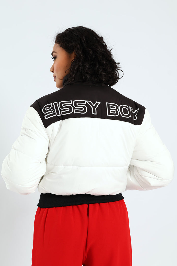 On My Way Puffer Jacket With Contrast Panels & Branding - Black/White
