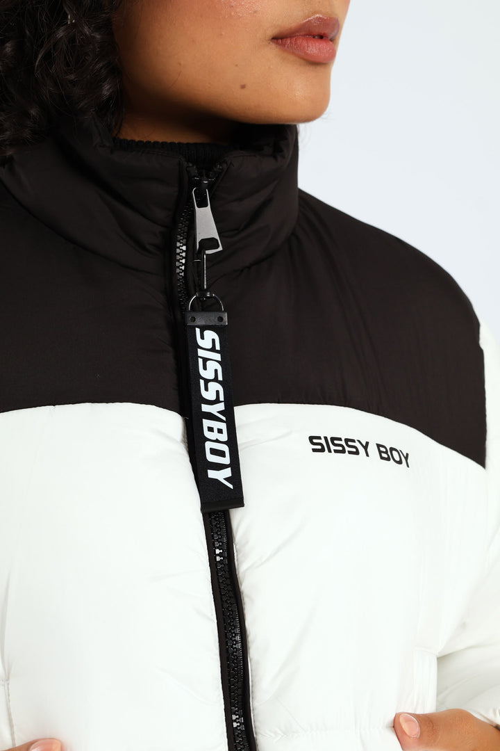 On My Way Puffer Jacket With Contrast Panels & Branding - Black/White