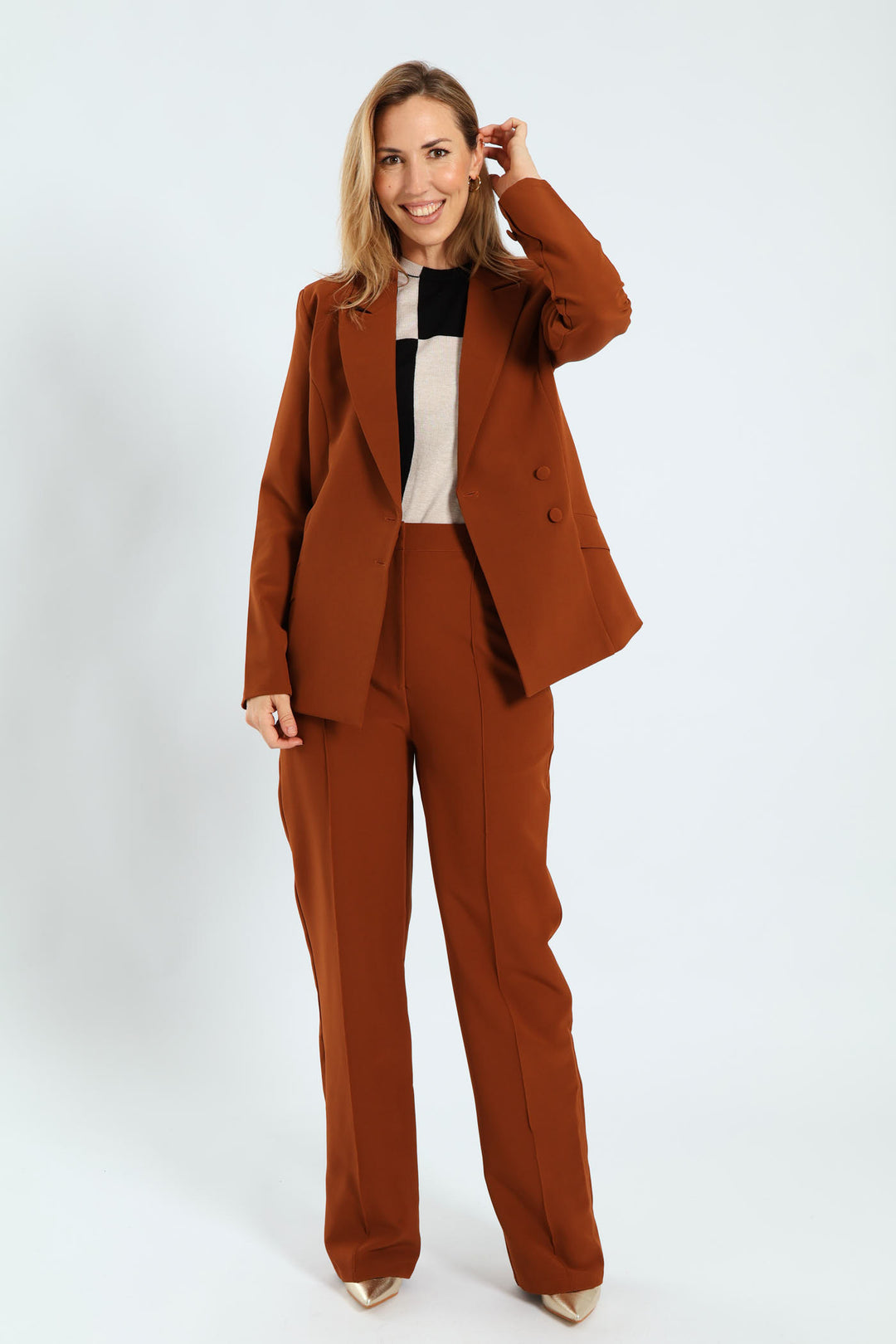 Doubel Button Angled Pocket Blazer - Copper
