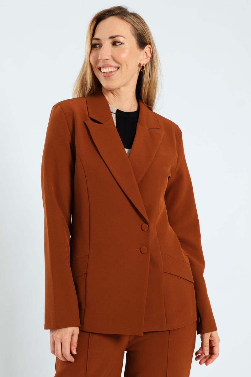 Doubel Button Angled Pocket Blazer - Copper