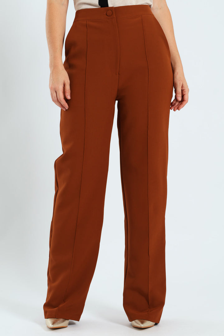 Pin Tuck Straight Leg Pants - Copper