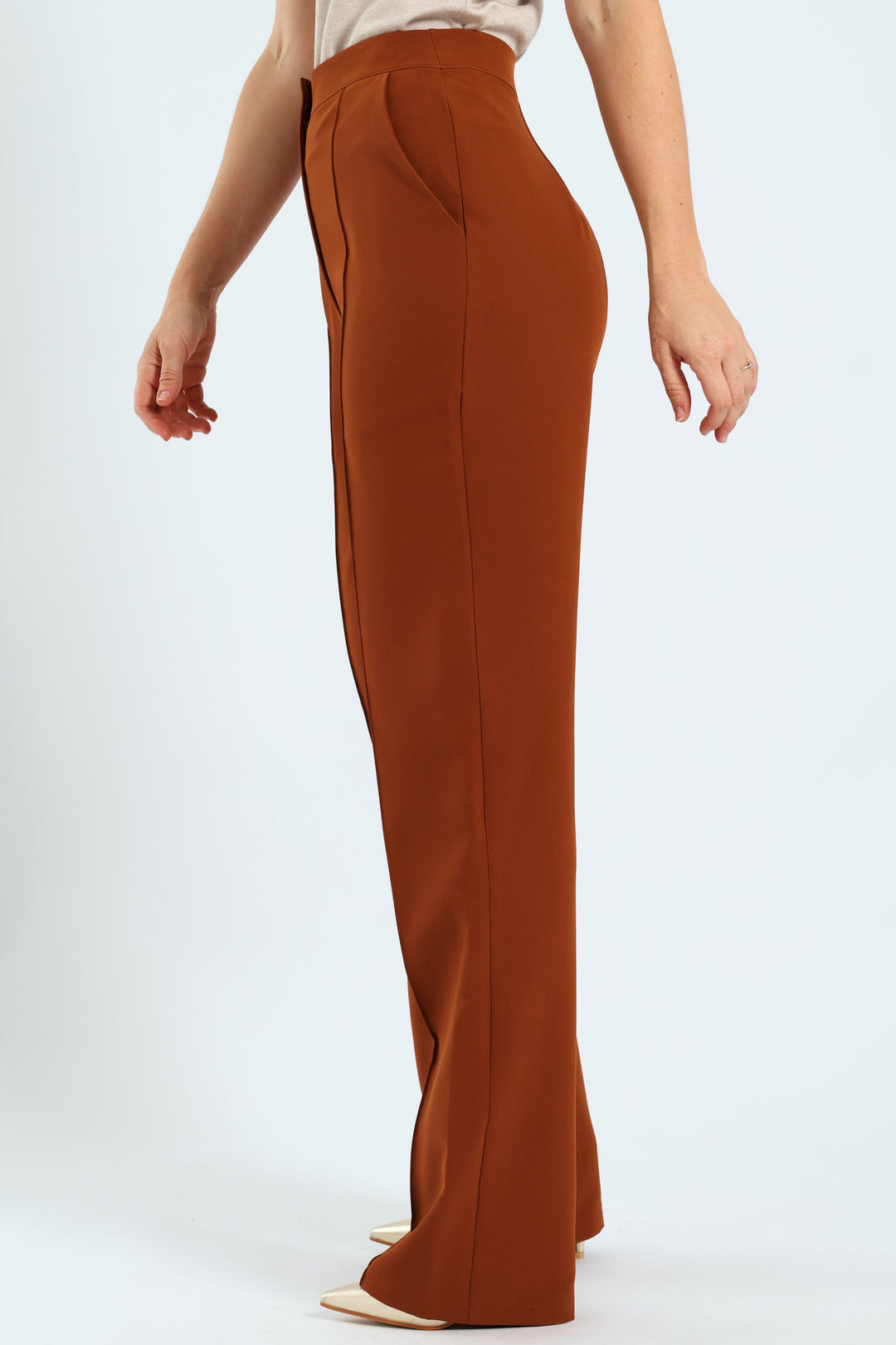 Pin Tuck Straight Leg Pants - Copper