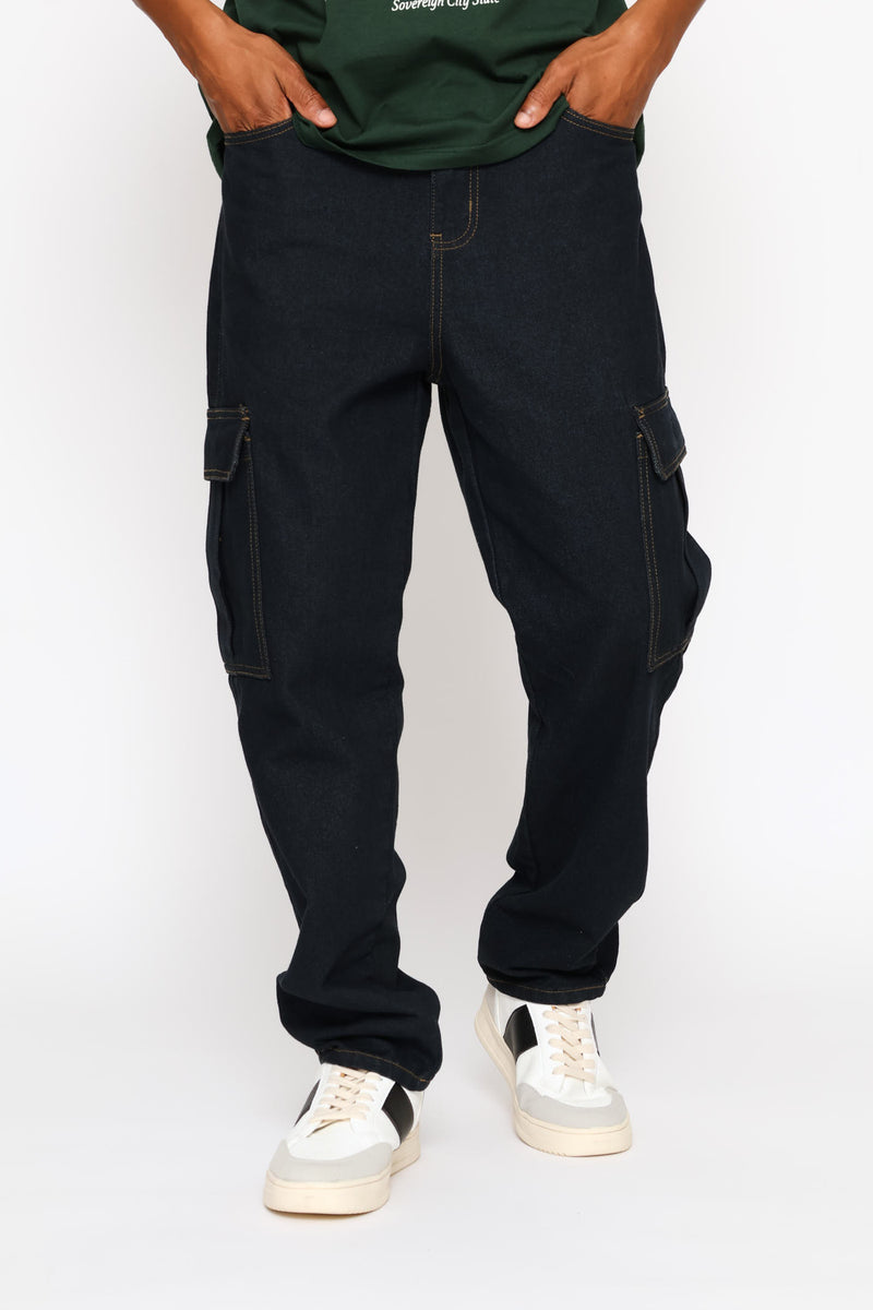 Stretch Cargo Denim - Dark Wash