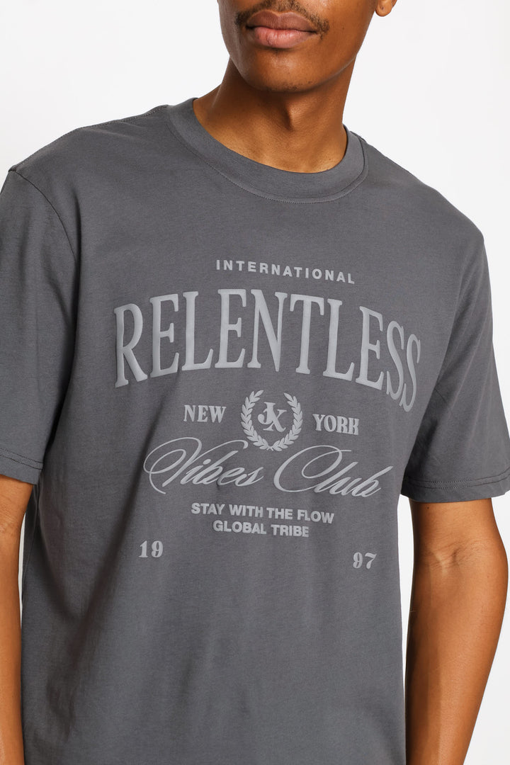 Relentless Puff Front Print Tee - Dark Grey