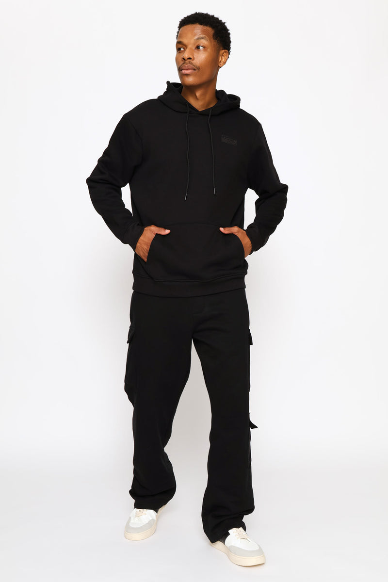 Straight Leg Multi Pocket Fleece Jogger  - Black