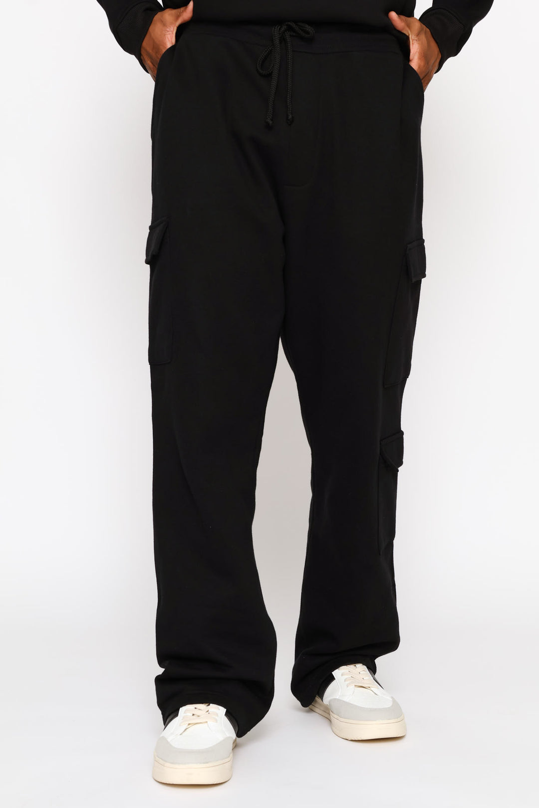 Straight Leg Multi Pocket Fleece Jogger  - Black