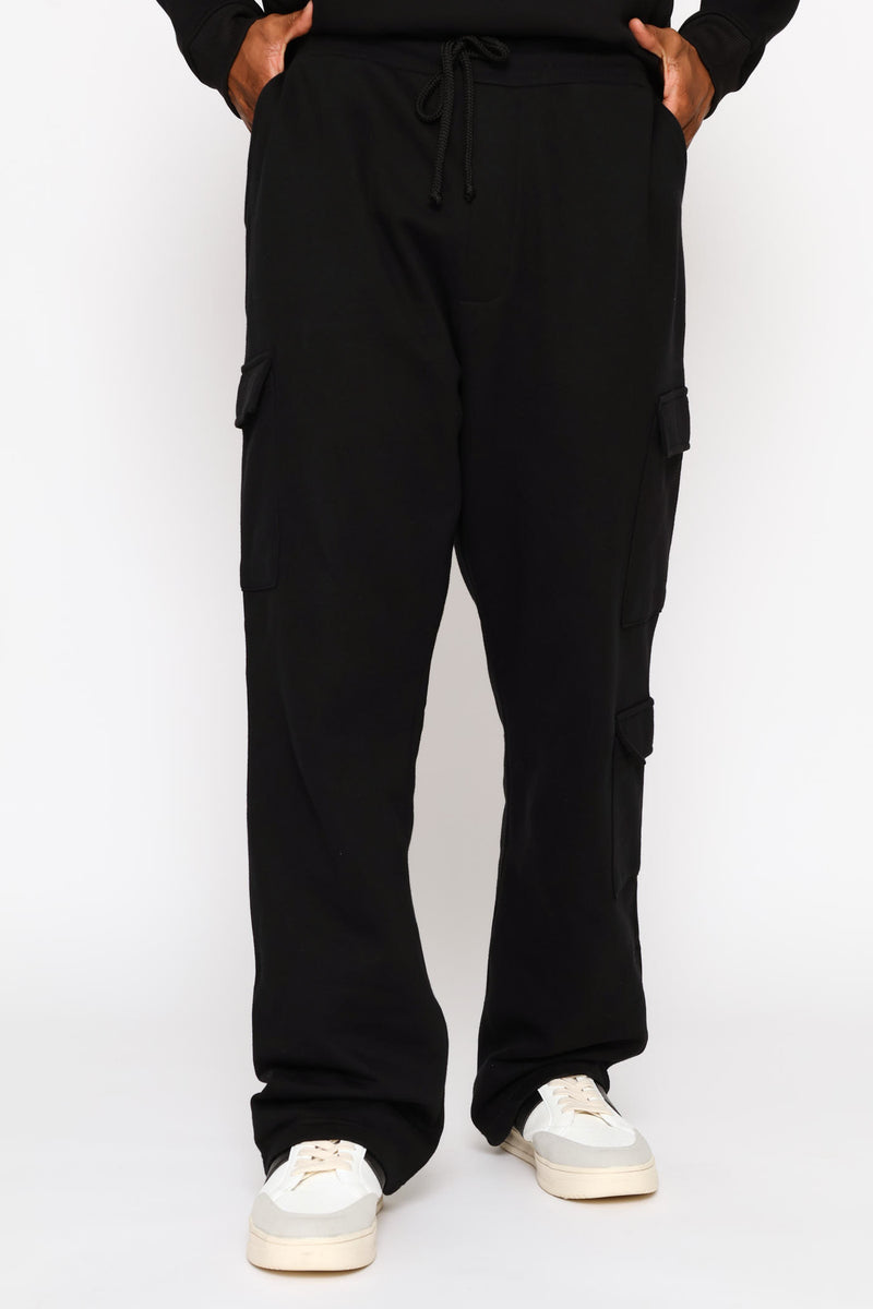 Straight Leg Multi Pocket Fleece Jogger  - Black