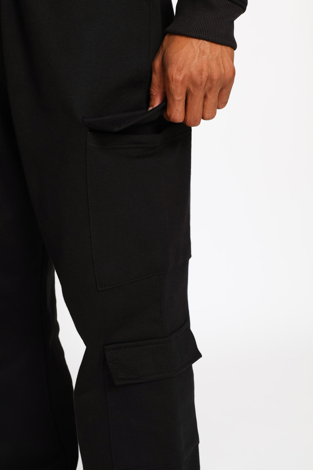 Straight Leg Multi Pocket Fleece Jogger  - Black