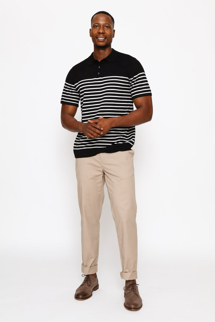 Stripe Fine Gauge Golfer - Black/White