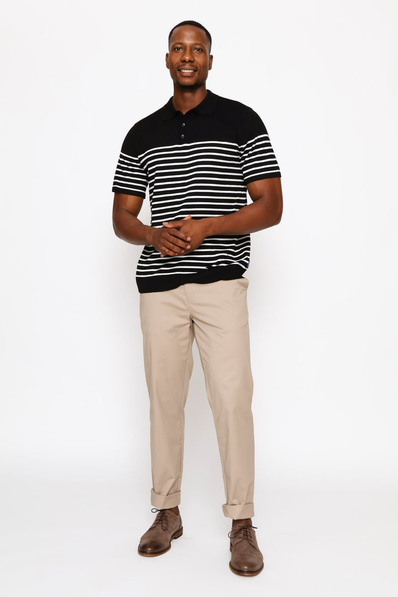 Stripe Fine Gauge Golfer - Black/White