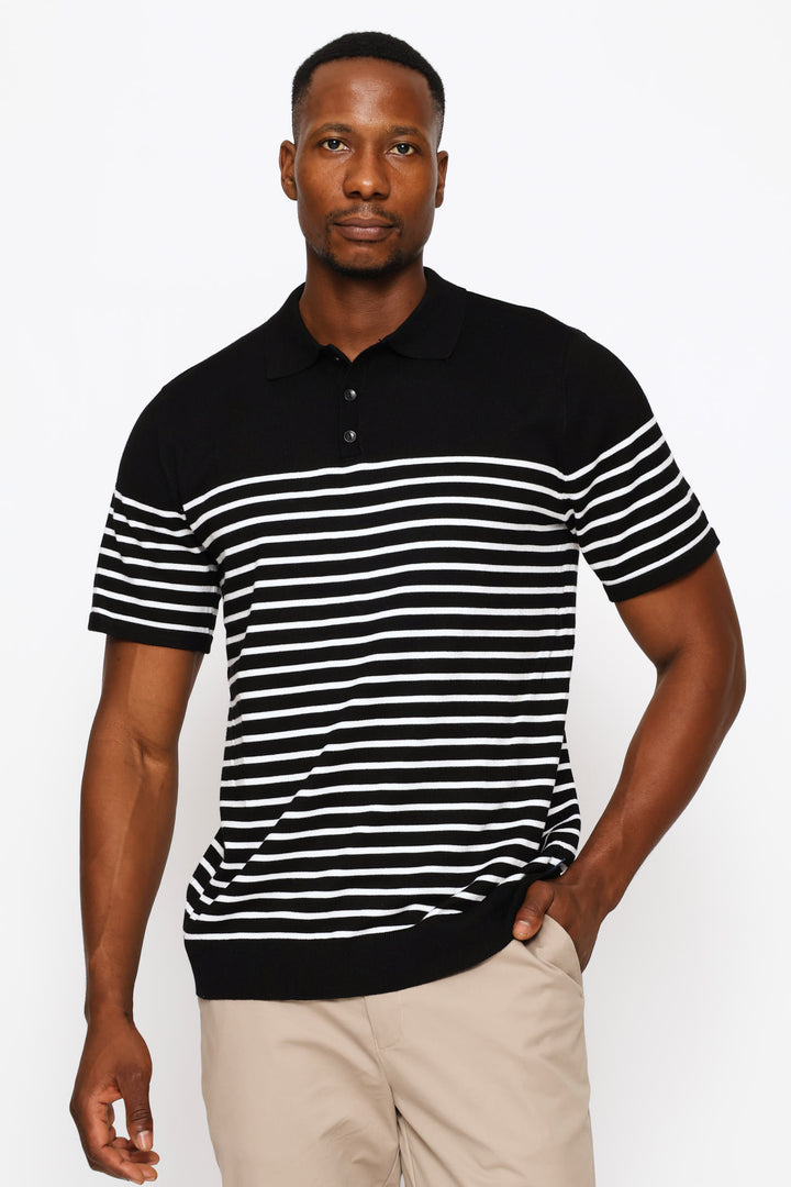 Stripe Fine Gauge Golfer - Black/White