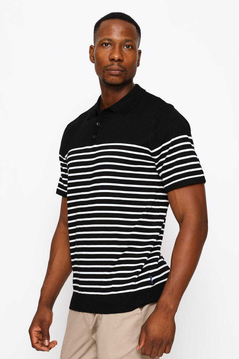 Stripe Fine Gauge Golfer - Black/White