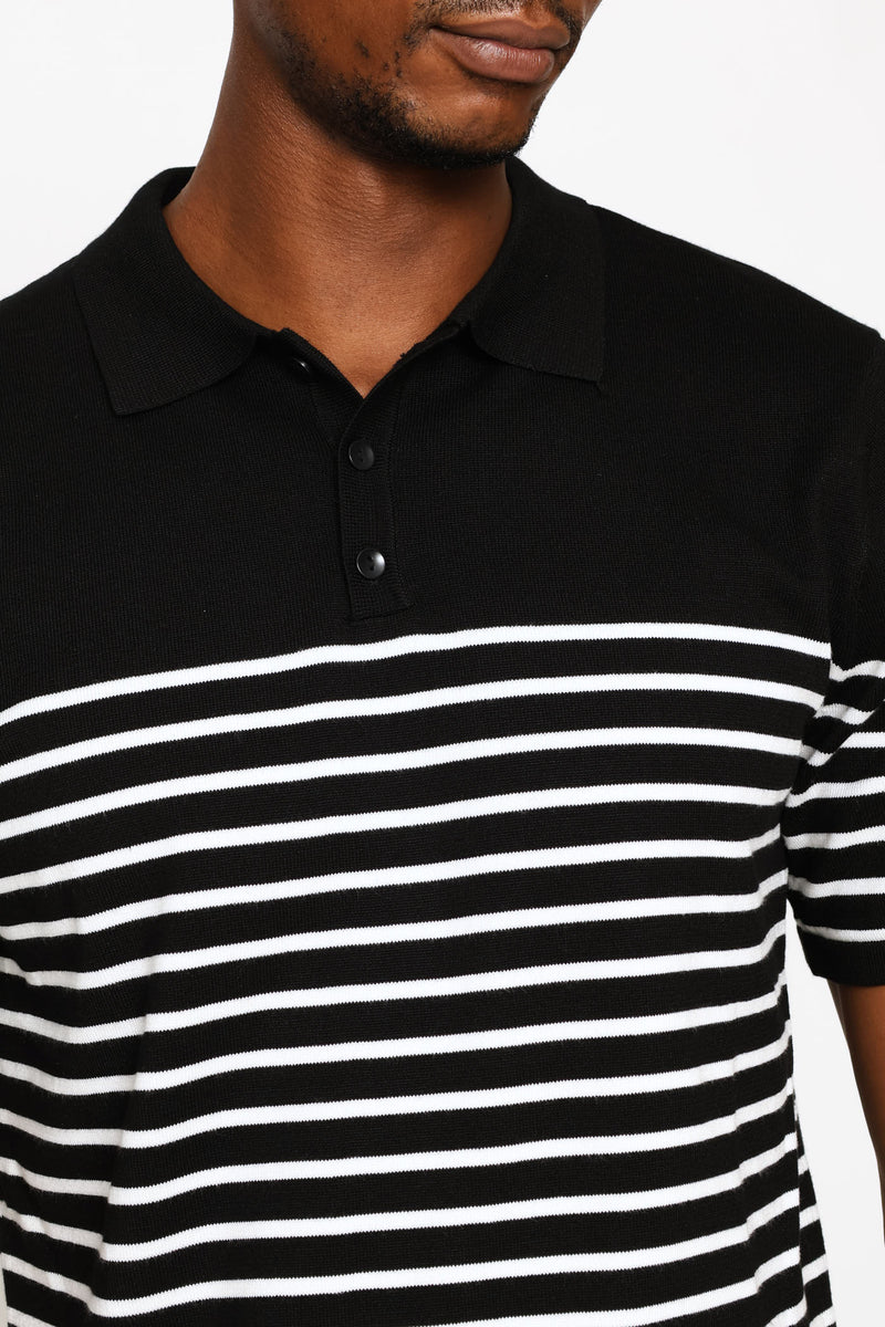 Stripe Fine Gauge Golfer - Black/White