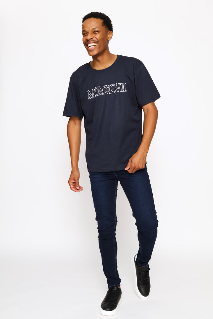 Basic Print Tee - Navy