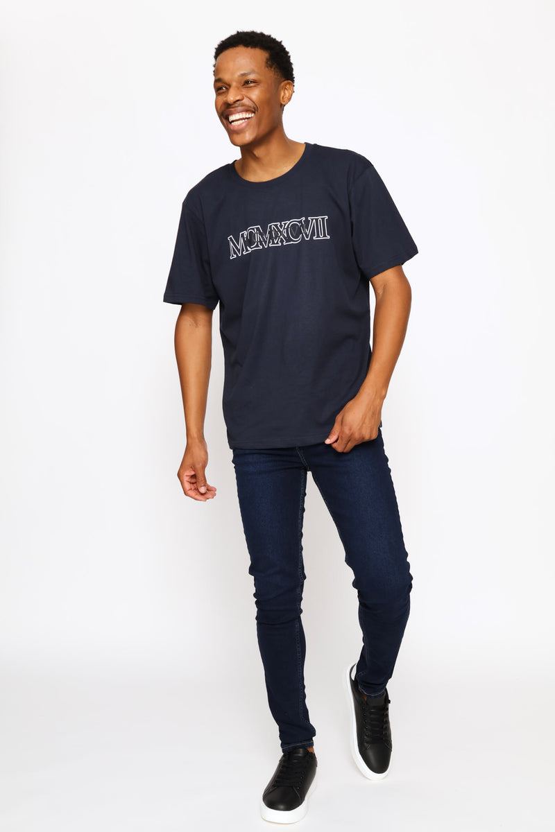 Basic Print Tee - Navy