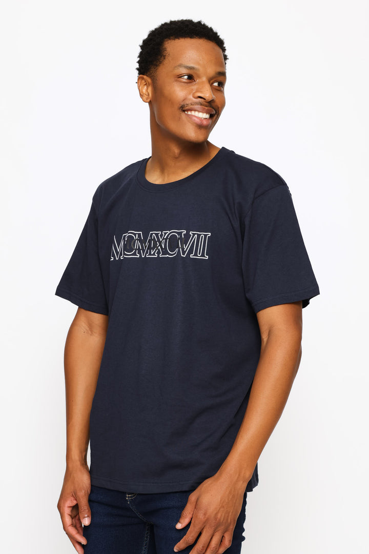 Basic Print Tee - Navy