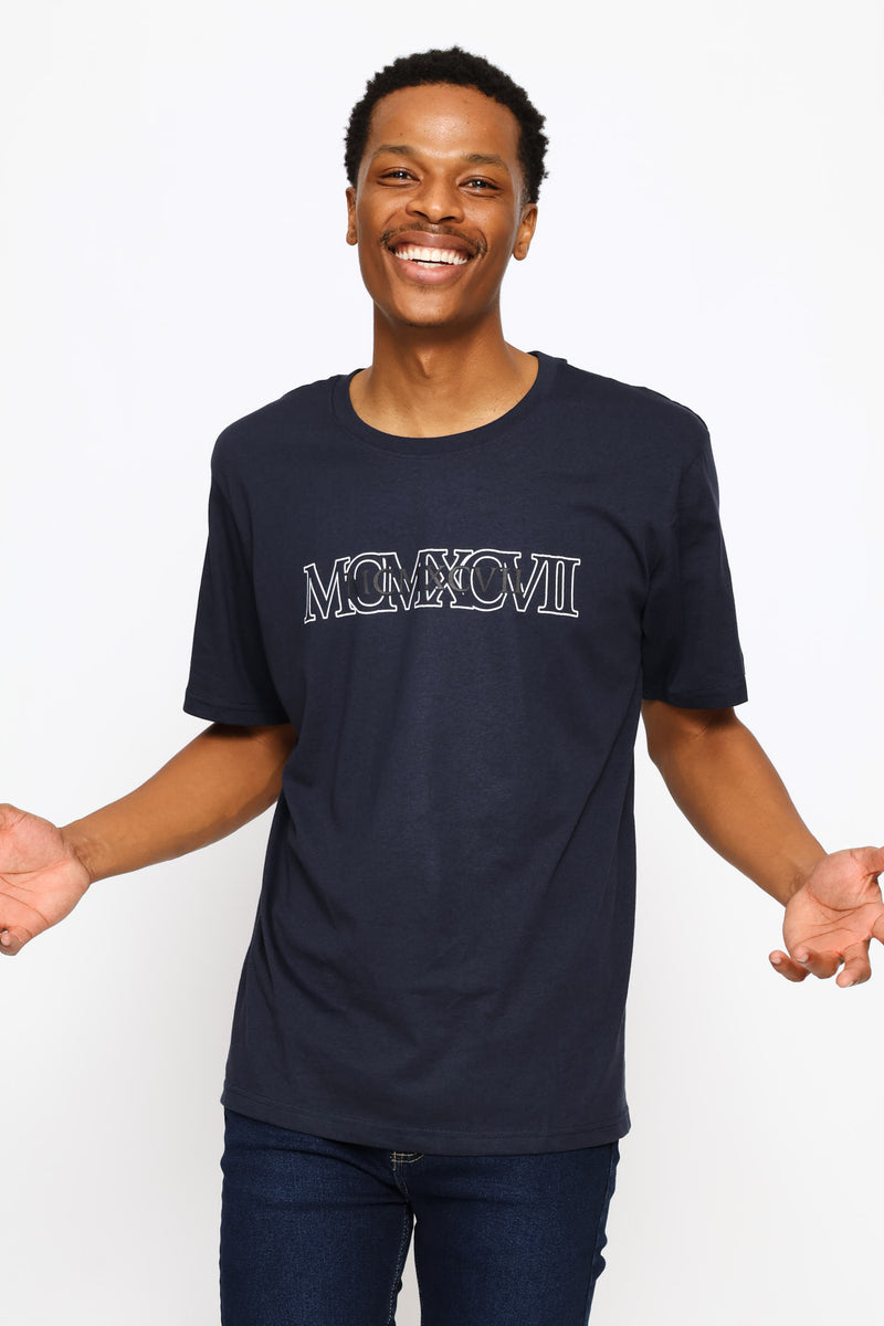 Basic Print Tee - Navy