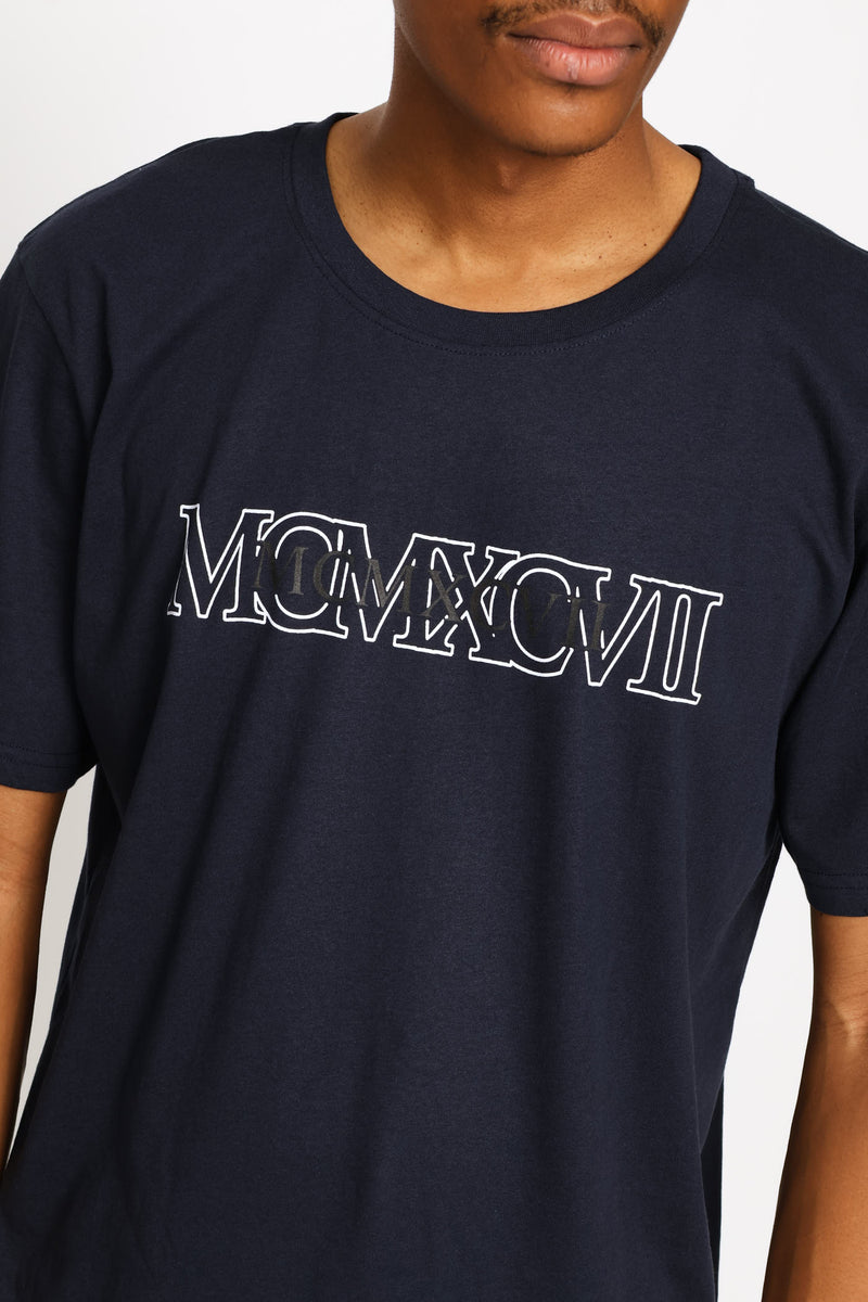 Basic Print Tee - Navy