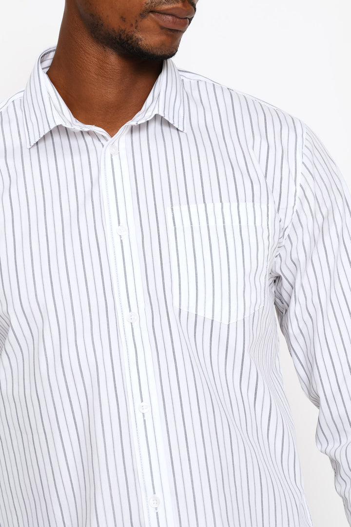 Regular Double Fine Stripe Printed Shirt - Neutral