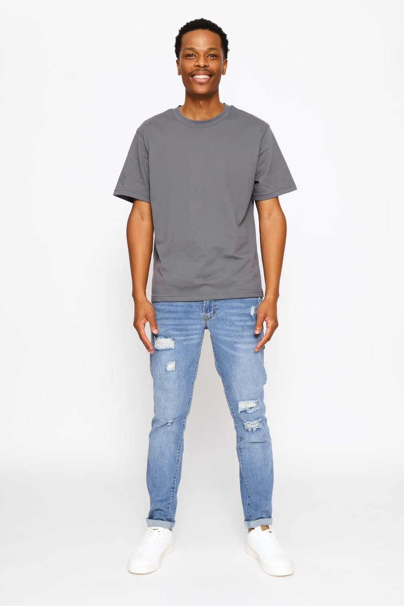 Basic Textured Crew Tee - Grey