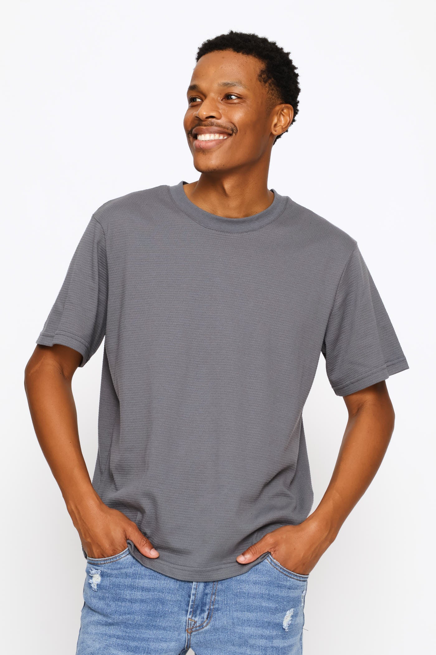 Mens Basic Textured Crew Tee - Grey – Edgars
