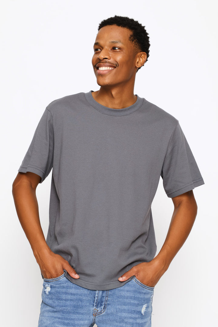 Basic Textured Crew Tee - Grey