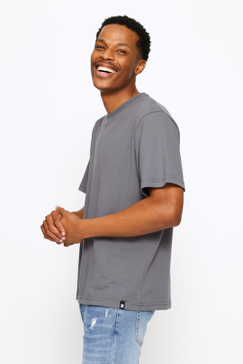 Basic Textured Crew Tee - Grey